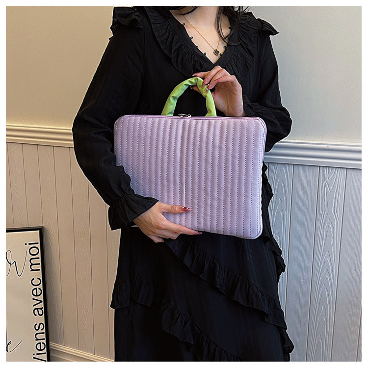 Fresh stripe laptop sleeve, stylish contrast tablet bag
