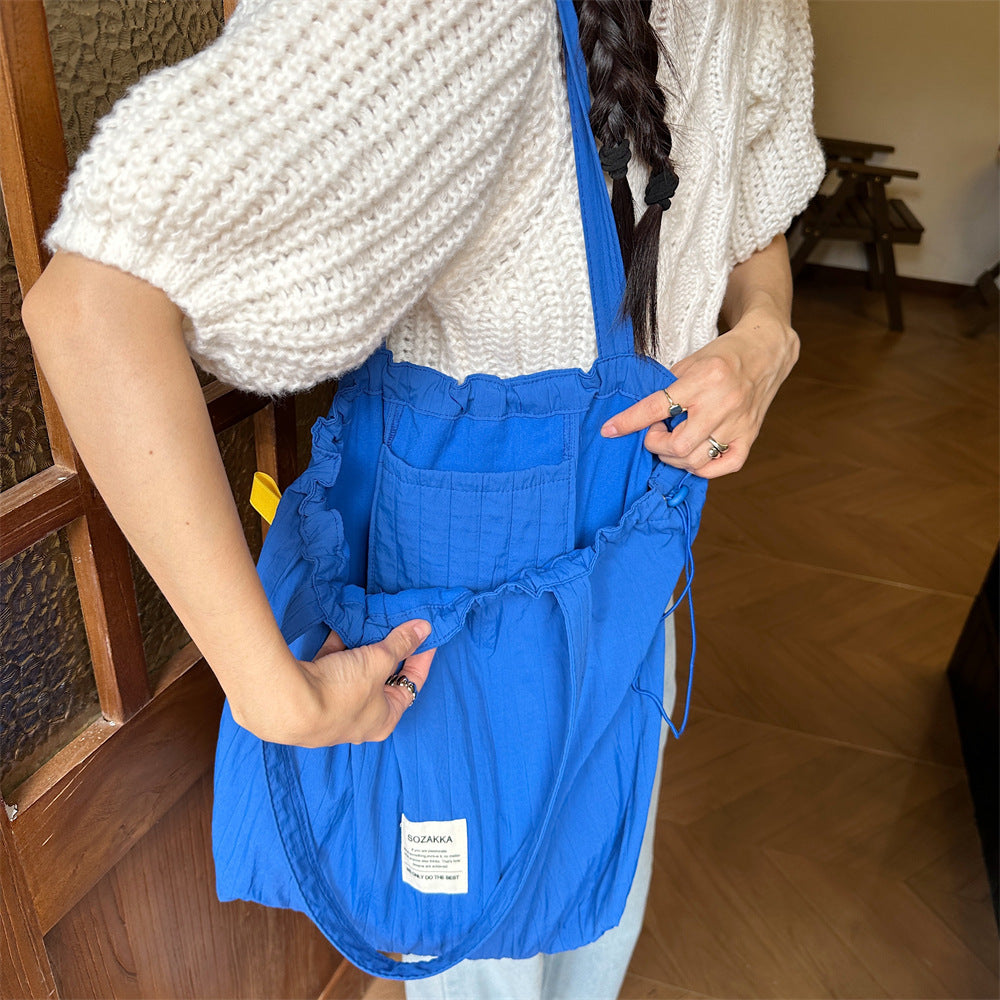 Striped Drawstring Shoulder Bag - Casual Tote