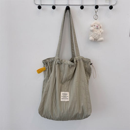 Striped Drawstring Shoulder Bag - Casual Tote