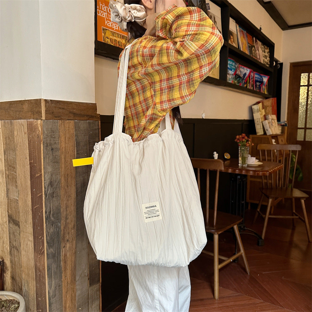 Striped Drawstring Shoulder Bag - Casual Tote