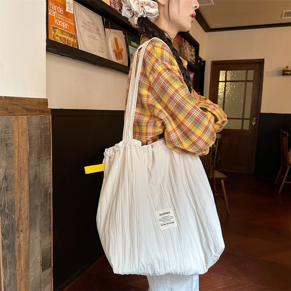 Striped Drawstring Shoulder Bag - Casual Tote