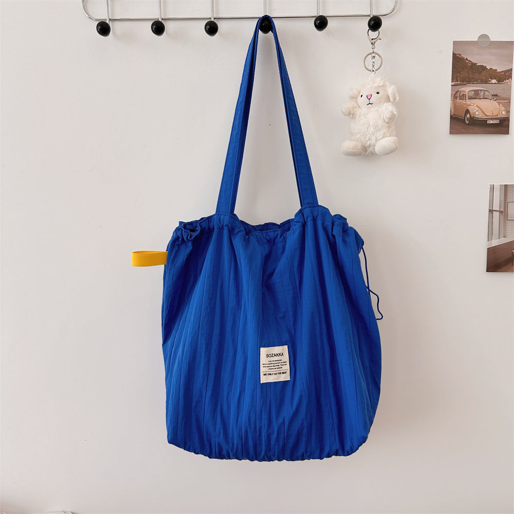Striped Drawstring Shoulder Bag - Casual Tote