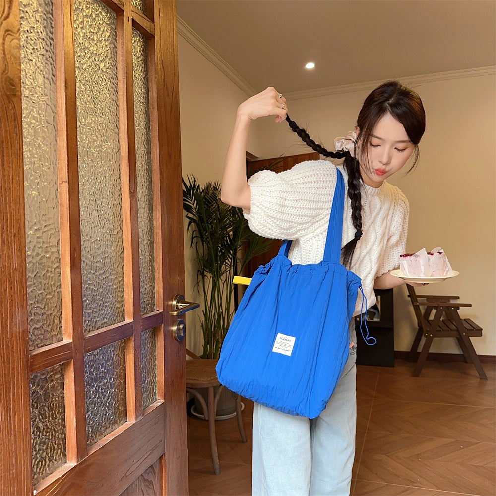 Striped Drawstring Shoulder Bag - Casual Tote