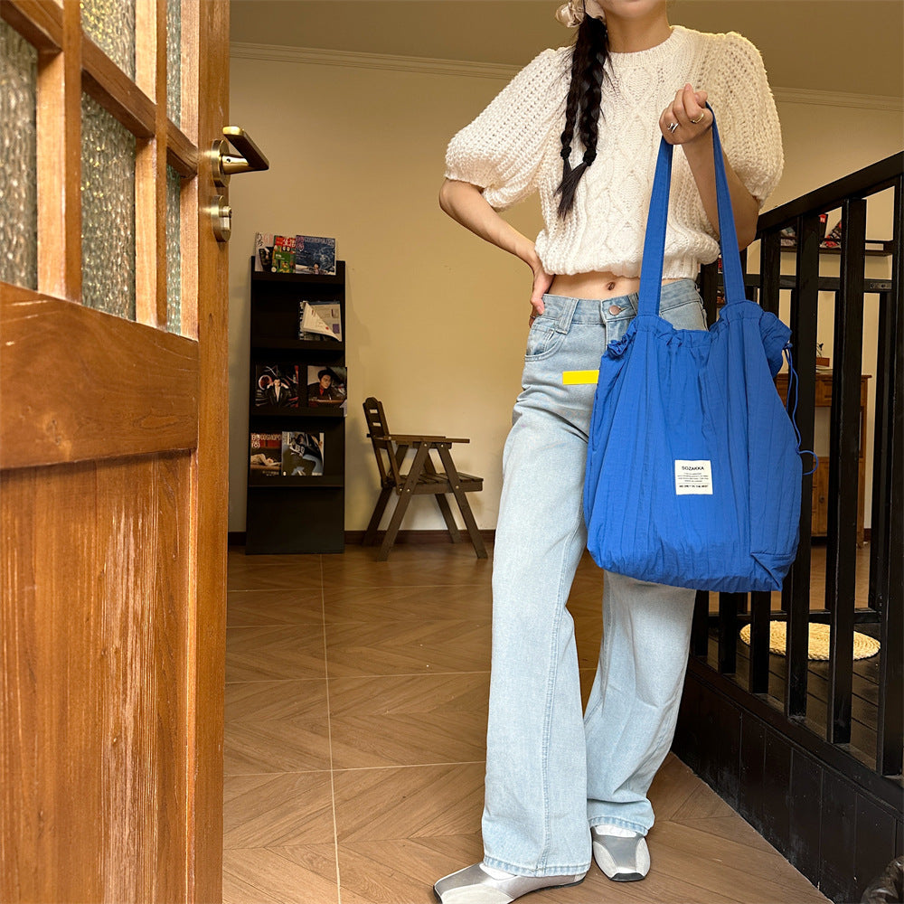 Striped Drawstring Shoulder Bag - Casual Tote