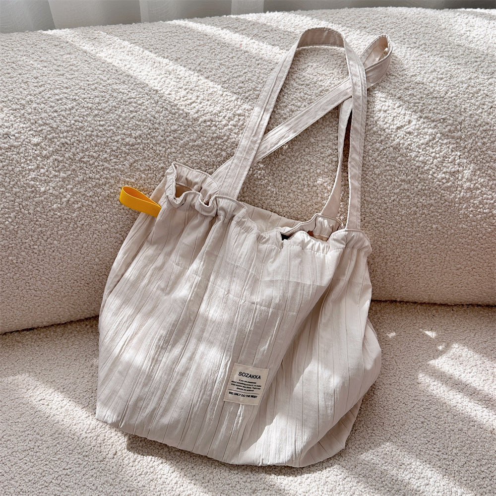 Striped Drawstring Shoulder Bag - Casual Tote