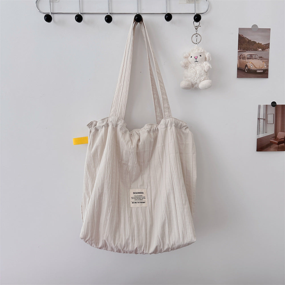 Striped Drawstring Shoulder Bag - Casual Tote