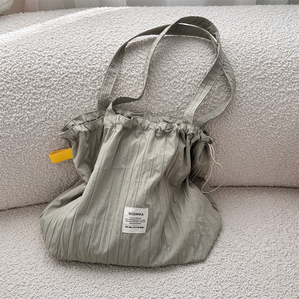 Striped Drawstring Shoulder Bag - Casual Tote