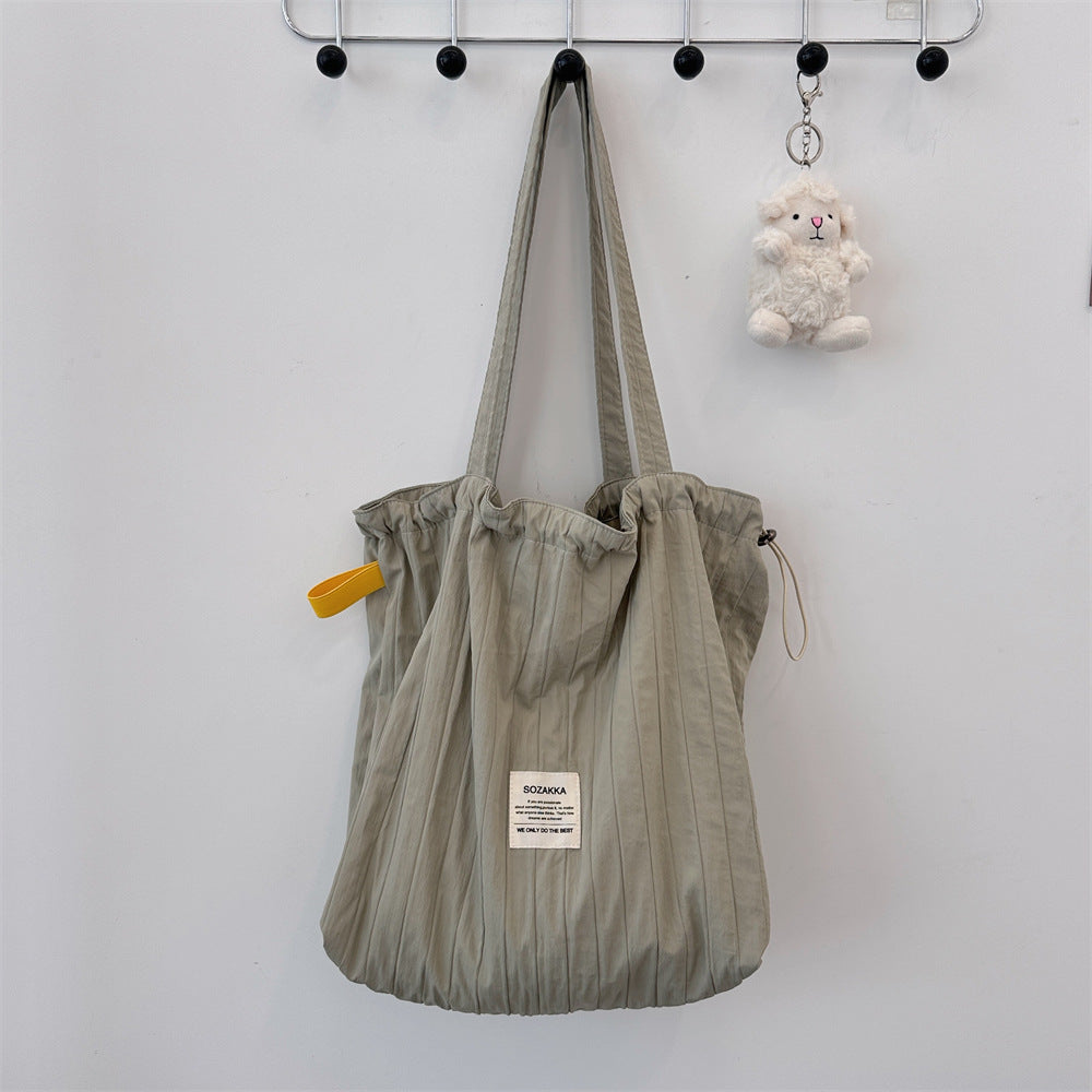 Striped Drawstring Shoulder Bag - Casual Tote