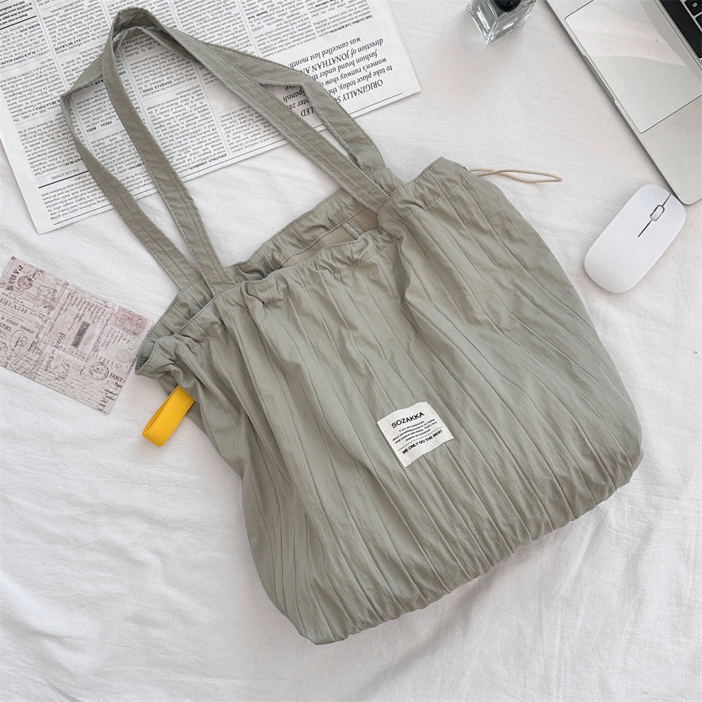 Striped Drawstring Shoulder Bag - Casual Tote